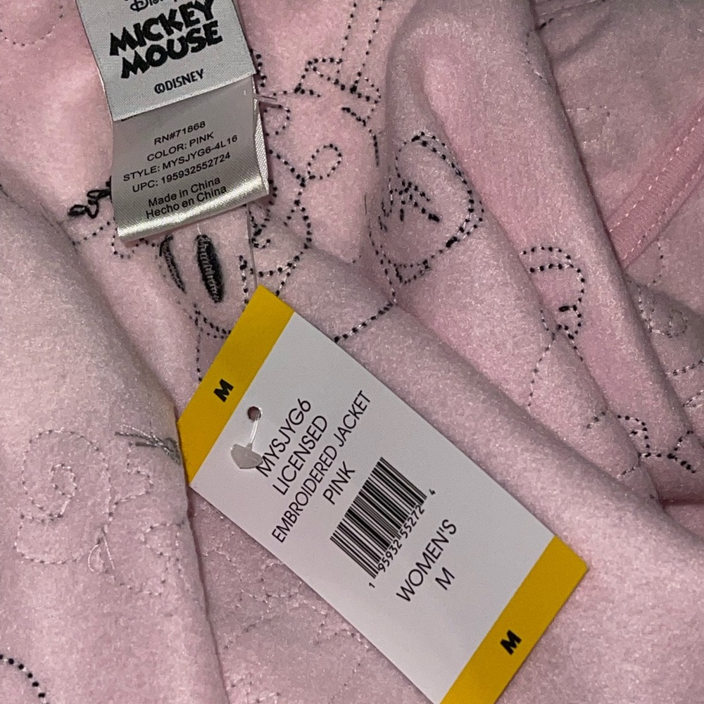 Brand New! DISNEY MICKEY MOUSE EMBROIDERED PINK HOODIE JACKET - Picture 7 of 10